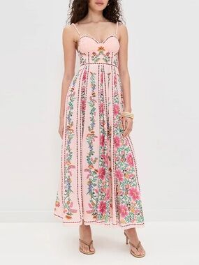 Blush Pink Floral Maxi Dress with Sweetheart Bodice